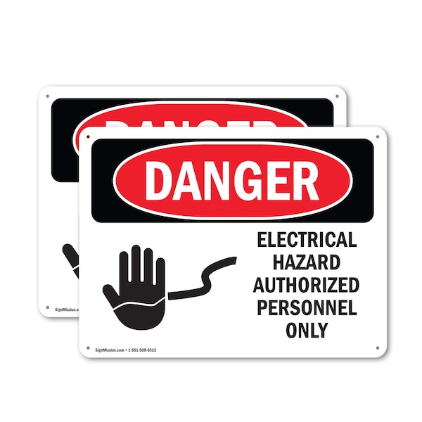 Signmission Electrical Hazard Authorized Personnel Only Danger Sign, Plastic, 14in W x 10in L, 2PK OS-2PACK-DS-P-1014-L-1197 - main